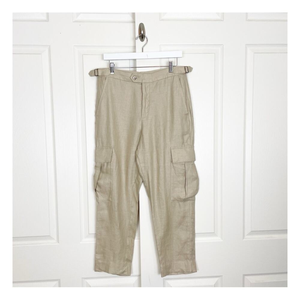 Banana Republic Linen Cargo Pants Light Tan Resortwear Travel Sz 8